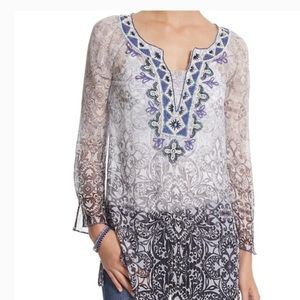 WHBM Silk Beaded 3/4 Sleeve Ombré Tunic SZ Med